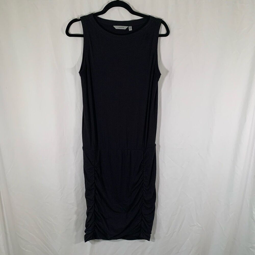 Athleta Tulip Dress Women's Small Tall Black Sleeveless Ruched Bodycon